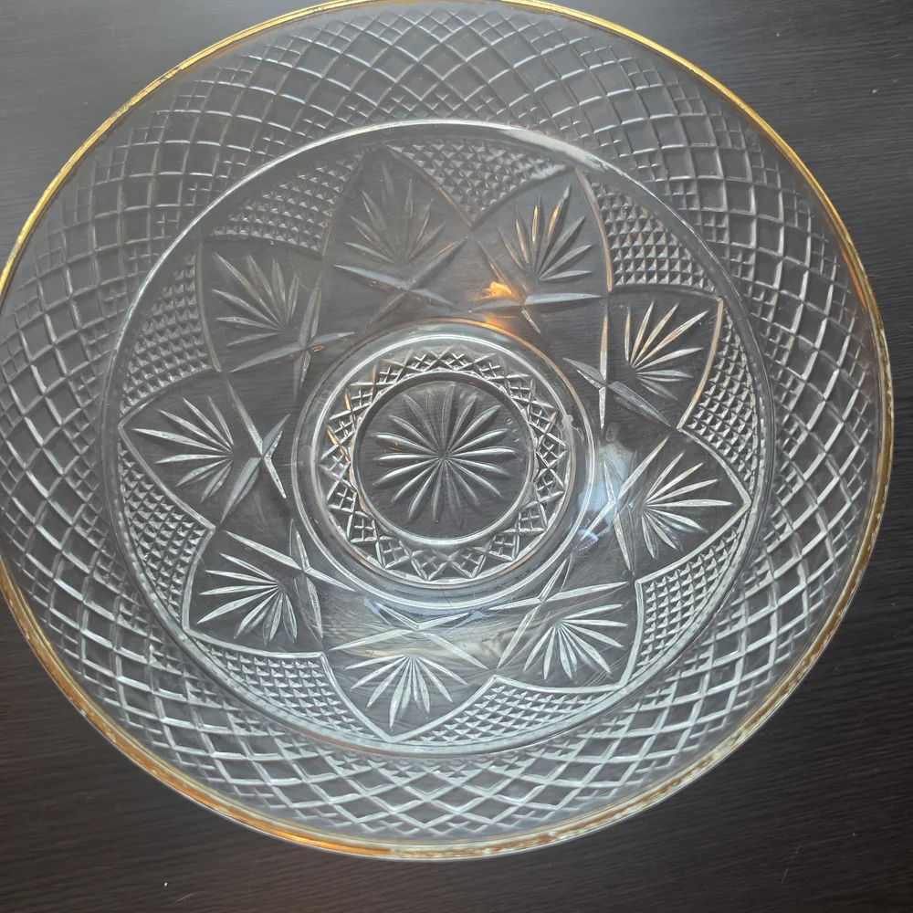 Vintage Cut Crystal Serving Bowl with Gold Rim - Picture 2 of 3